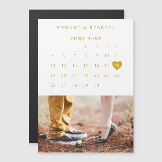 Calendar Elegantes Gold Foto Hochzeit Sichern Sie  Magneteinladung (Vorne/Hinten)