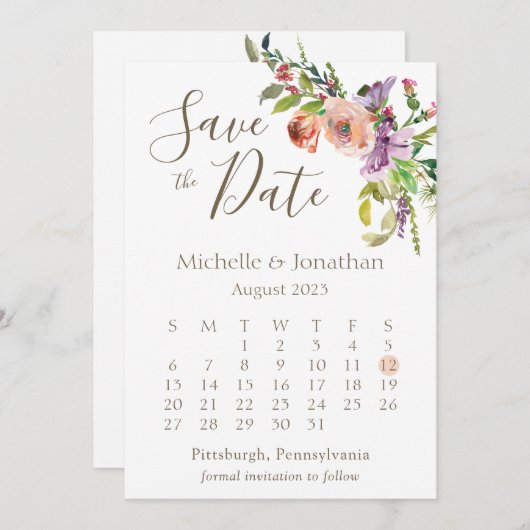 Calendar Foto Sage Green Boho Blume Hochzeit Save The Date (Vorne/Hinten)