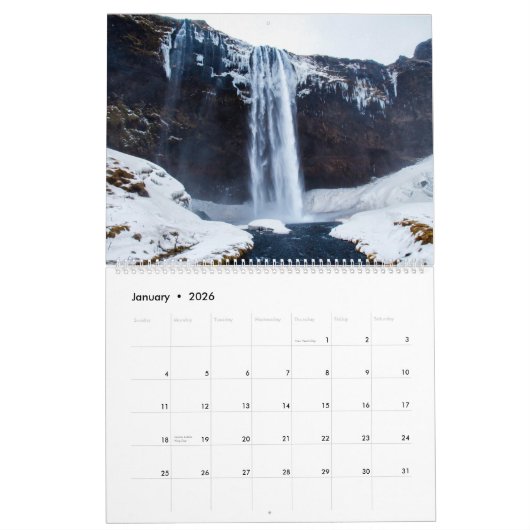 Calendar für natürliche Wasserfälle Kalender (Jan 2026)