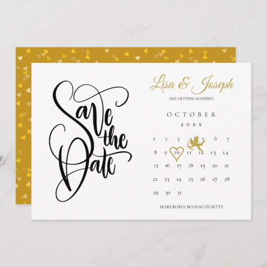 Calendar Gold Cupid Liebe Herz Save The Date (Vorne/Hinten)