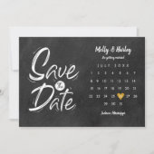 Calendar Gold Heart Chalkboard Save the Date Einladung (Vorderseite)