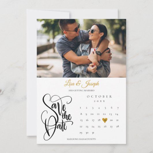Calendar Gold Heart Foto Save The Date (Vorderseite)