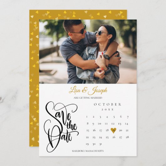 Calendar Gold Heart Foto Save The Date (Vorne/Hinten)