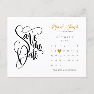 Calendar Gold Heart Foto Skript Save the Date Ankündigungspostkarte