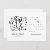 Calendar Gold Heart Save the Date Postkarte (Vorne/Hinten)