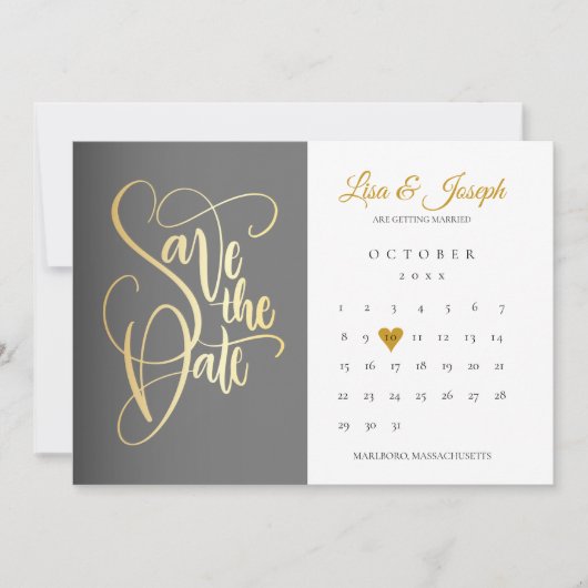 Calendar Gold Liebe Herz QR Code Hochzeit Save The Date (Vorderseite)