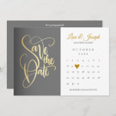 Calendar Gold Liebe Herz QR Code Hochzeit Save The Date (Vorne/Hinten)