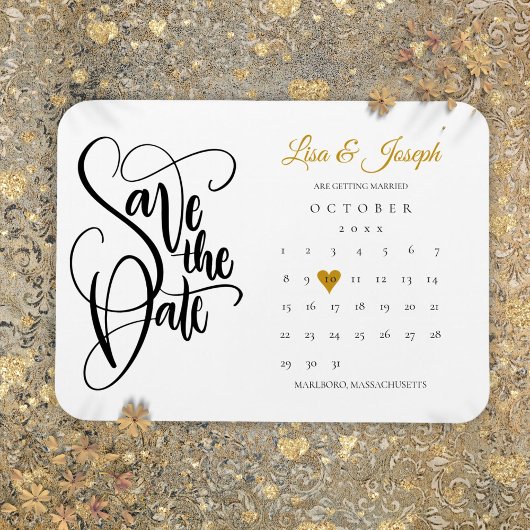 Calendar Gold Liebe Herz Save the Date Magnet