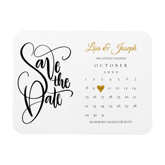 Calendar Gold Liebe Herz Save the Date Magnet (Horizontal)