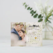 Calendar Gold Liebe Herzstück Foto Save the Date Postkarte (Stehend Vorderseite)