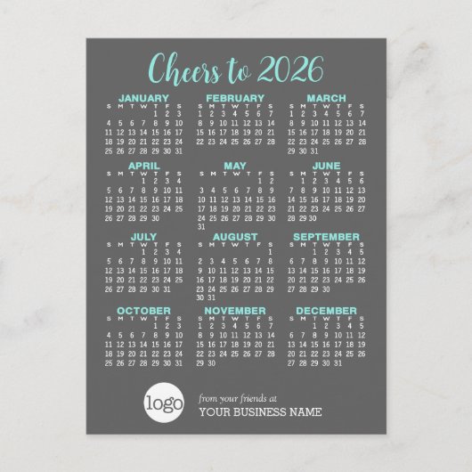 Calendar Gray Aqua Business Logo - Urlaub Postkarte (Vorderseite)