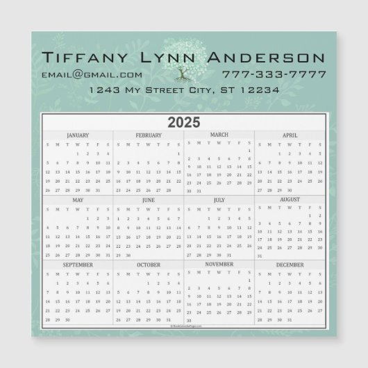 Calendar Heart Leaf Tree Blumenstrauß Grün Magnetkarte (Vorderseite)