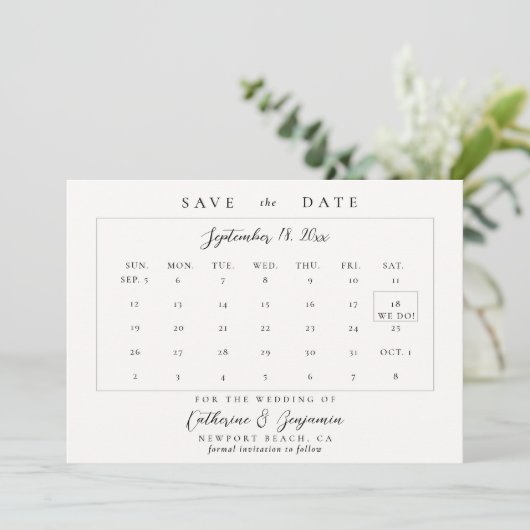 Calendar Modern Simple Calligraphy Elegante Hochze Save The Date (Stehend Vorderseite)