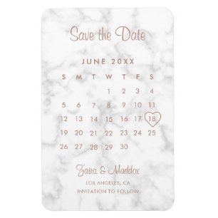 Calendar Moderne MarmorRose Gold Save the Date Magnet