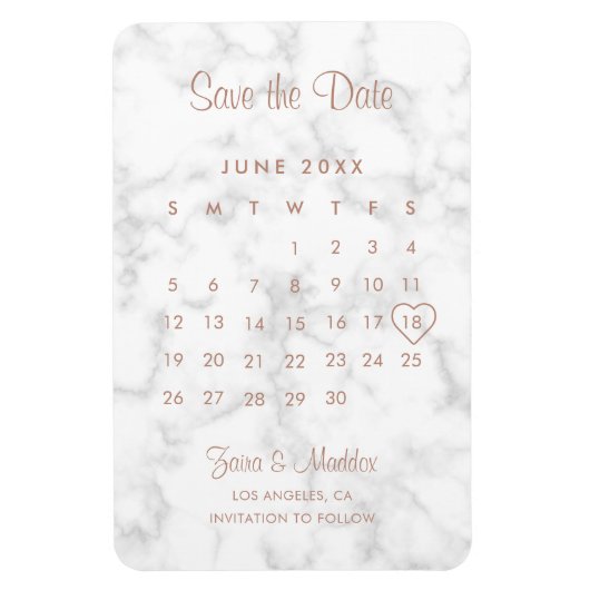 Calendar Moderne MarmorRose Gold Save the Date Magnet (Vertikal)
