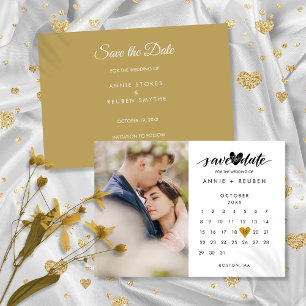 Calendar Modernes Elegantes Gold Heart Foto Hochze Save The Date