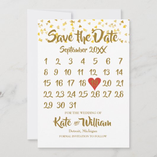 Calendar Save the Date Gold Liebe Herzklopfen Conf (Vorderseite)
