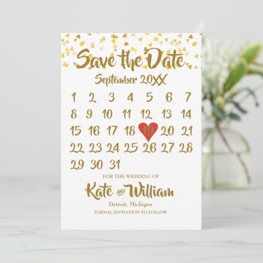 Calendar Save the Date Gold Liebe Herzklopfen Conf (Stehend Vorderseite)