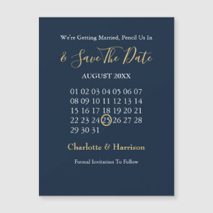 Calendar Save the Date Navy Gold Editierbar Magnetkarte