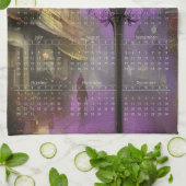 Calendar Towel - London Street clock Lamp Lila Geschirrtuch (Gefaltet)