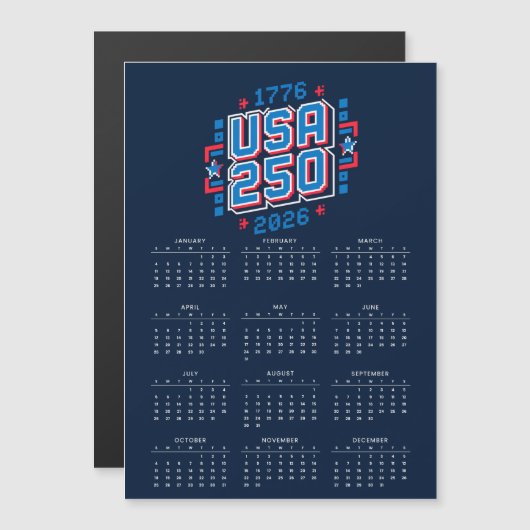 Calendar USA 250 – 1776 to 2026 Pixel Art Magnetkarte (Vorne/Hinten)