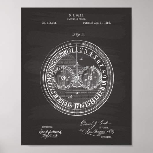 Calender Clock 1885 Chalkboard zum Patent Poster (Vorne)