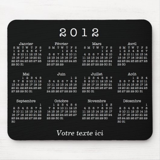 Calendrier 2012 français mousepad (Vorne)
