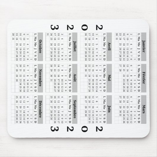 Calendrier 2023 sur tapis de souris mousepad (Vorne)