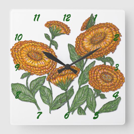 Calendula Quadratische Wanduhr (Vorderseite)