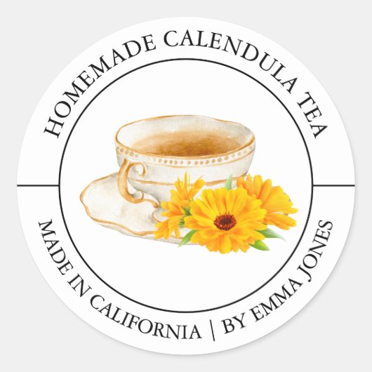 Calendula Tea Modernes Label Runder Aufkleber (Vorderseite)