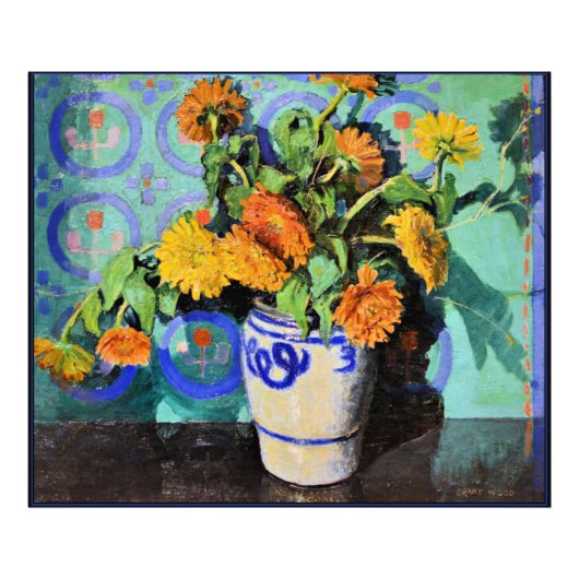 Calendulas, Blumengemälde von Grant Wood Fotodruck (Vorne)