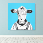 Calf in Dungaree (Old School Blue) Leinwanddruck (Insitu (Holzboden))