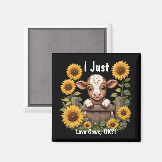 Calf Peeking über Zaun umgeben von Sonnenblumen Magnet (Vorderseite/Rückseite)