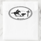 Calf Roping Cross Euro Style Ovaler Aufkleber (Tasche)