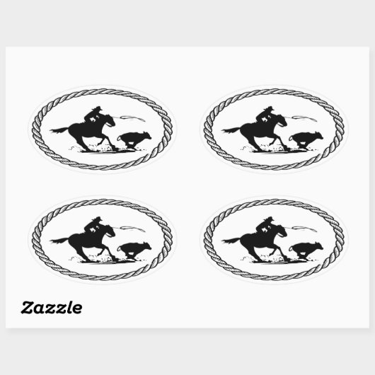 Calf Roping Euro Style Ovaler Aufkleber (Blatt)