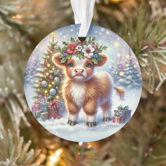 Calf with Holly Crown & Tree Glow Ornament (Baum)