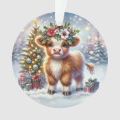Calf with Holly Crown & Tree Glow Ornament (Vorderseite)