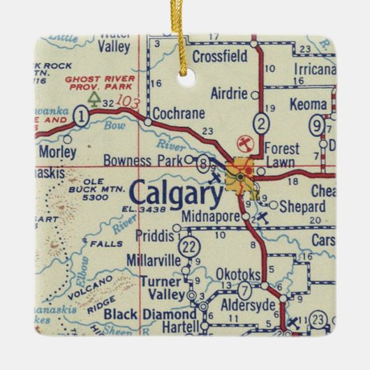 Calgary AB Vintage Karte Keramikornament (Vorderseite)