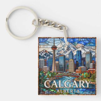 Calgary Alberta Buntglas-Skyline 🏔️ Schlüsselanhänger