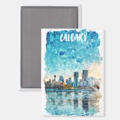 Calgary Alberta Canada Watercolor City View Magnet (Vorderseite/Rückseite)
