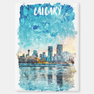 Calgary Alberta Canada Watercolor City View Magnet