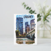 Calgary Alberta Cityscape Skyline Postkarte (Stehend Vorderseite)