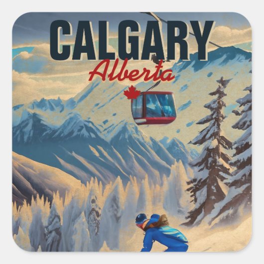 Calgary Alberta Kanada Skiing Souvenirs in den 50e Quadratischer Aufkleber (Vorderseite)