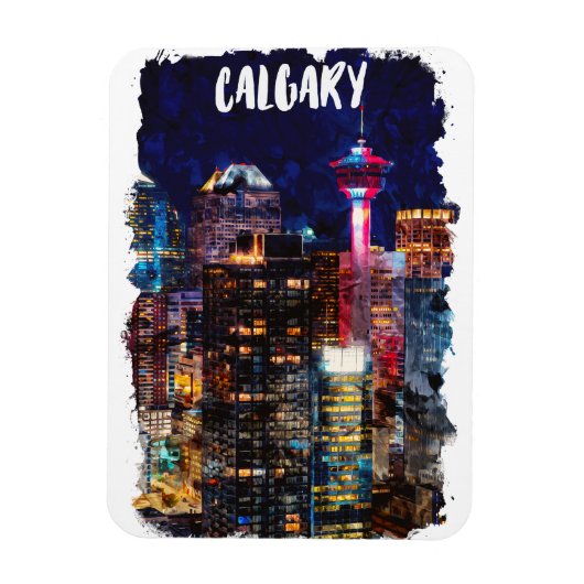 Calgary Alberta Skyline bei Nacht Magnet (Vertikal)