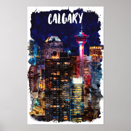 Calgary Alberta Skyline bei Nacht Poster (Vorne)