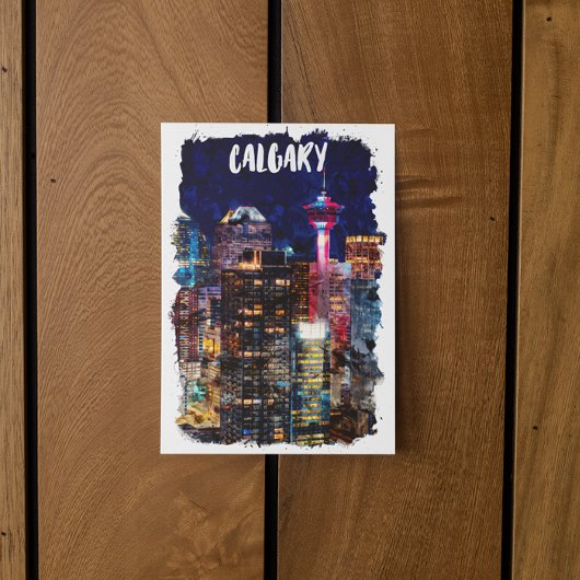 Calgary Alberta Skyline bei Nacht Postkarte