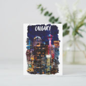 Calgary Alberta Skyline bei Nacht Postkarte (Stehend Vorderseite)