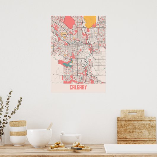 Calgary - Canada Chalk City Map Poster (Küche)