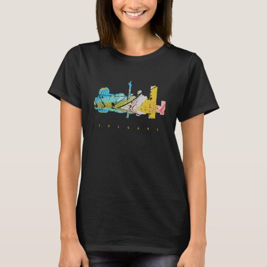 Calgary, farbenfrohe Silhouette T-Shirt (Vorderseite)