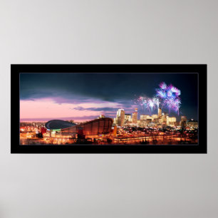 Calgary Panorama mit Feuerwerk. Poster